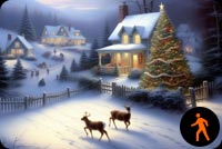 Ảnh Động: Nhà Giáng Sinh Đêm Tuyết Rơi Với Nai Và Cây Thông Mẫu Nền Thư
